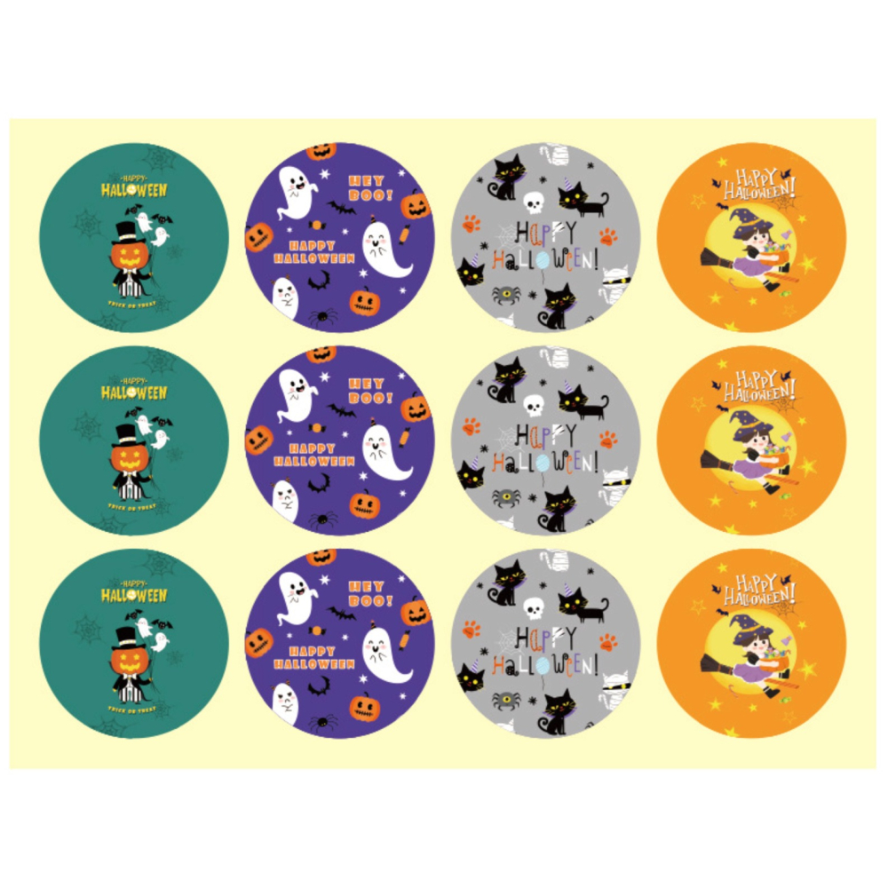 ◎3張入/共36枚◎萬聖節圓形南瓜幽靈四色封口貼/萬聖節裝飾貼紙/Happy Halloween節日派對禮物封口貼/手帳-細節圖5