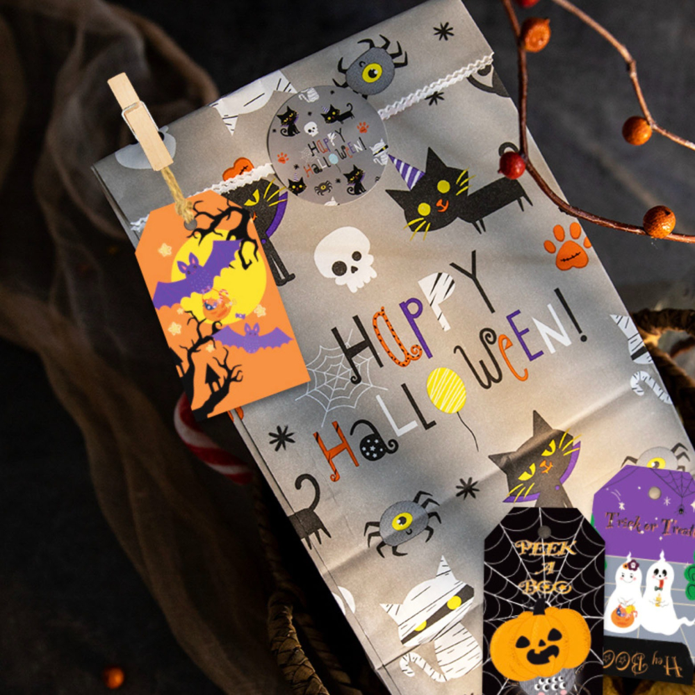 ◎20枚入◎萬聖節原創diy裝飾掛籤吊牌掛件/鬼節插牌紙卡/萬聖節掛飾/烘焙包裝南瓜幽靈蝙蝠掛飾禮盒吊牌-細節圖4