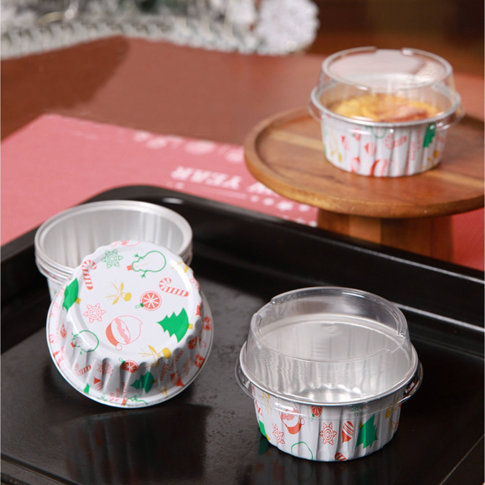 ◎10只入◎聖誕節圓型方型烘焙鋁箔蛋糕杯(含透明高蓋)/雪媚娘馬芬包裝盒/戚風杯子蛋糕捲口杯/家用防油耐高溫麵包點心鋁箔-細節圖3