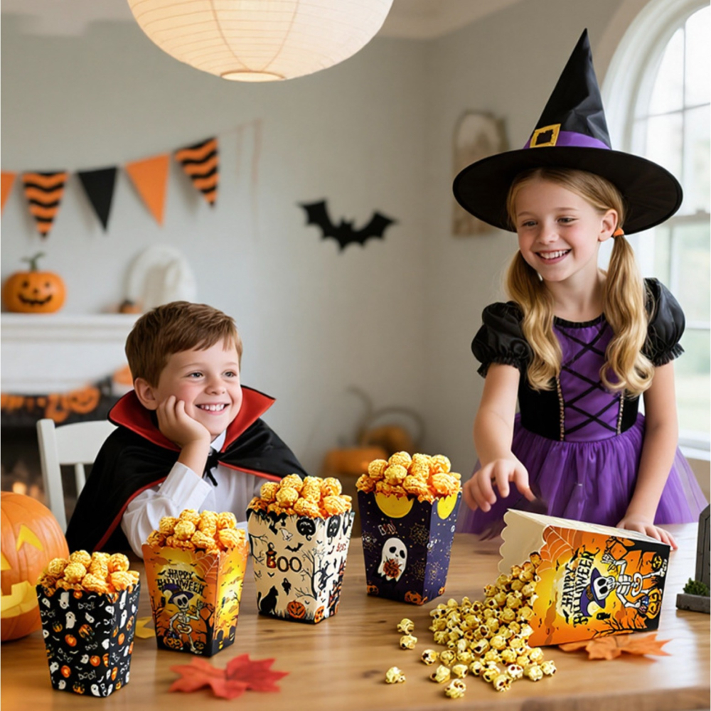 ◎10只入◎萬聖節環保折疊紙盒爆米花盒/食品級白卡紙炸雞包裝/一次性白卡紙點心紙盒/環保糖果餅乾禮品紙盒/雞米花薯條紙盒-細節圖3