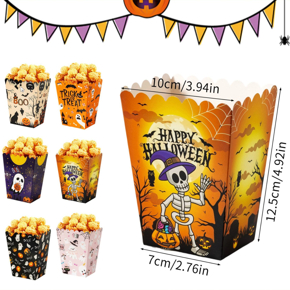 ◎10只入◎萬聖節環保折疊紙盒爆米花盒/食品級白卡紙炸雞包裝/一次性白卡紙點心紙盒/環保糖果餅乾禮品紙盒/雞米花薯條紙盒-細節圖8