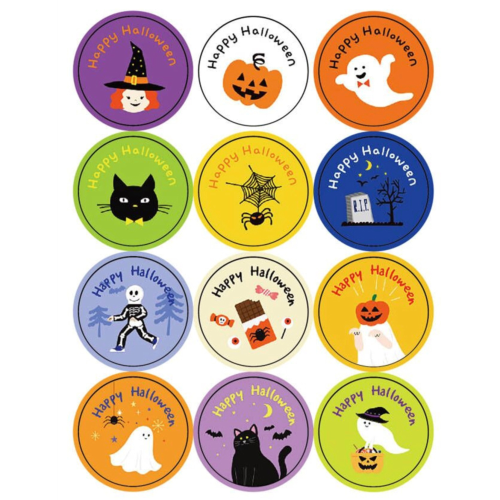 ◎5張入/共60枚◎萬聖節蝙蝠南瓜幽靈彩色系圓形封口貼/萬聖節裝飾貼紙/Happy Halloween節日派對禮物封口貼-細節圖3