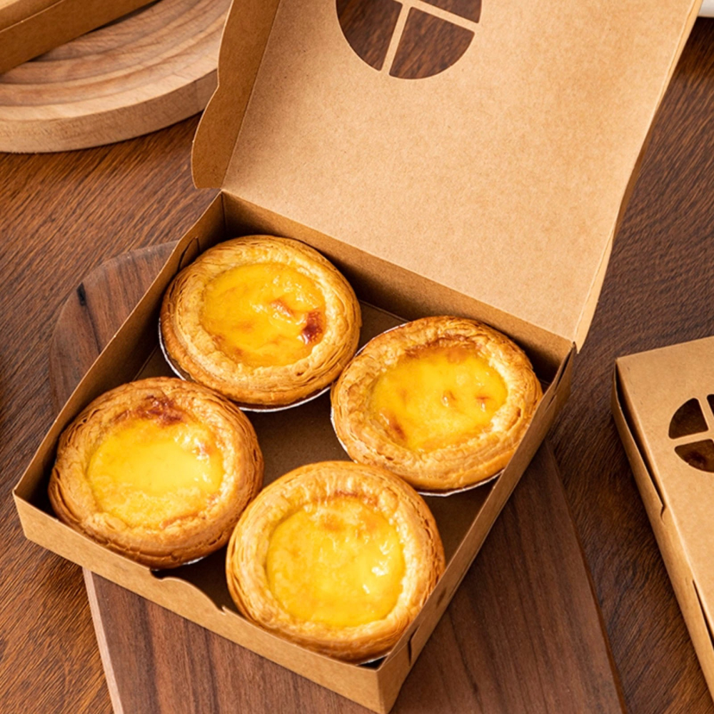 ◎3入◎四粒型牛皮紙法式酥脆蛋塔翻蓋式包裝盒/千層蛋塔禮盒/葡式蛋塔包裝紙盒/千層花型蛋塔包裝盒-細節圖3