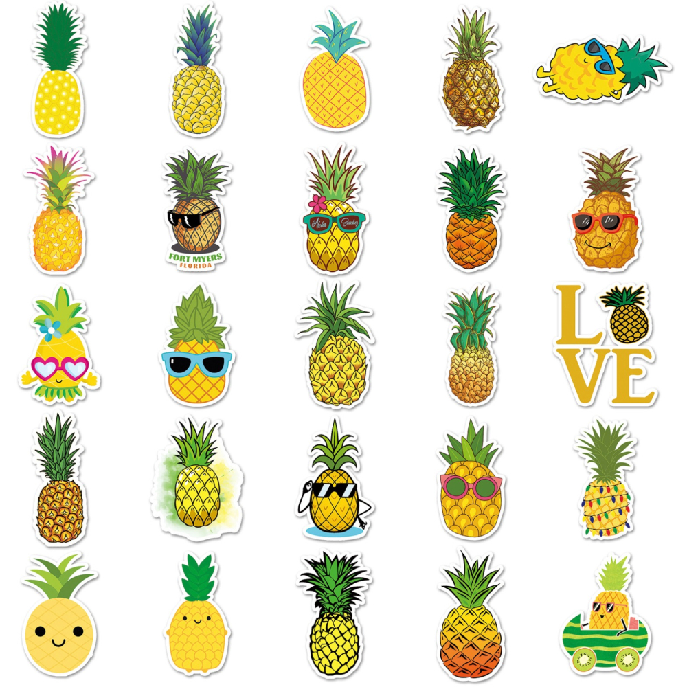 ◎50枚貼◎可愛鳳梨水果彩色異型封口貼/滑板防水行李箱貼紙/PVC手帳貼紙-細節圖4