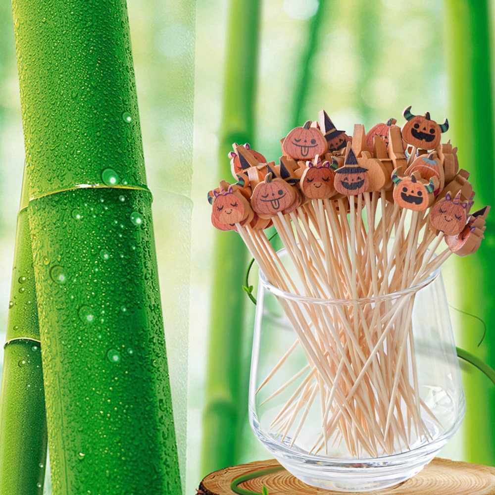 ◎20支◎木質萬聖節PARTY南瓜造型冰糖葫蘆竹籤/一次性漢堡造型水果籤/家庭親子DIY烘焙製作工具/萬聖節特定款派對雞-細節圖4
