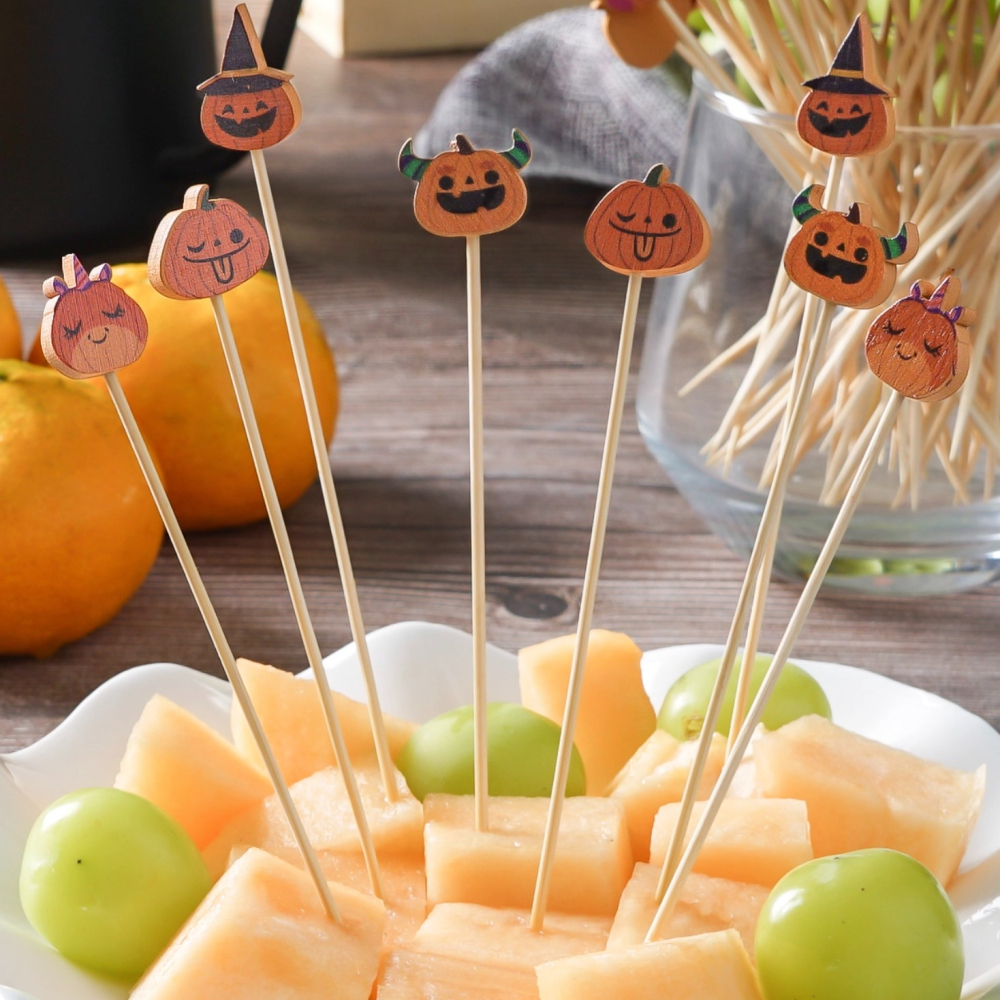 ◎20支◎木質萬聖節PARTY南瓜造型冰糖葫蘆竹籤/一次性漢堡造型水果籤/家庭親子DIY烘焙製作工具/萬聖節特定款派對雞-細節圖5