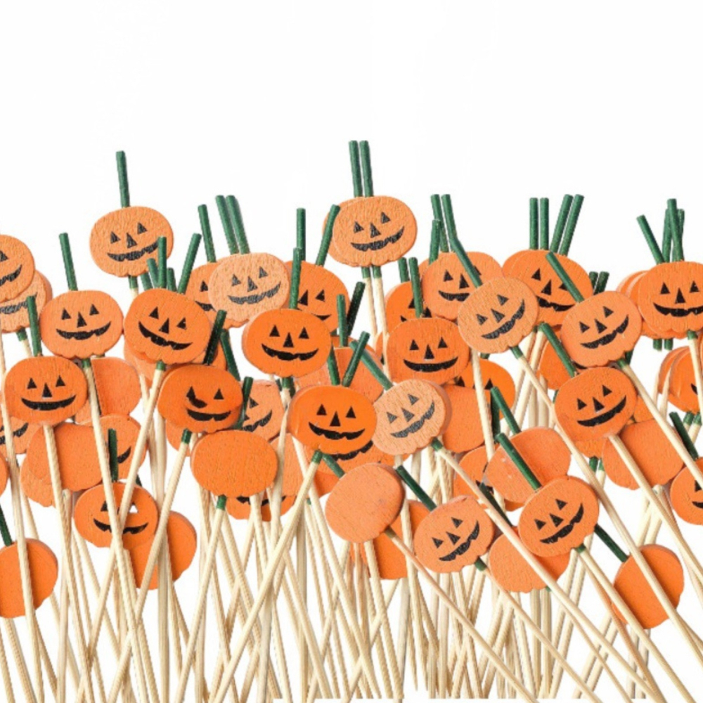 ◎20支◎木質萬聖節南瓜造型冰糖葫蘆竹籤/一次性漢堡造型水果籤/家庭親子DIY烘焙製作工具/萬聖節特定款派對雞尾酒籤-細節圖3