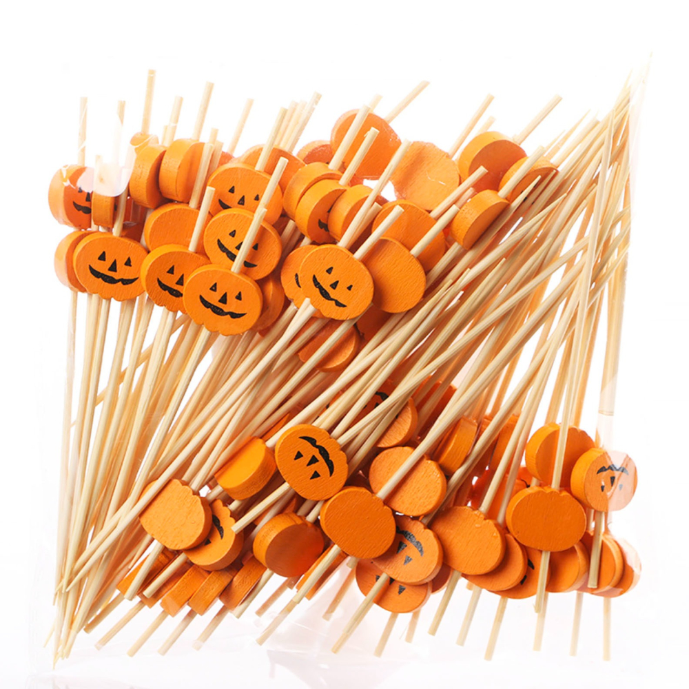 ◎20支◎木質萬聖節南瓜造型冰糖葫蘆竹籤/一次性漢堡造型水果籤/家庭親子DIY烘焙製作工具/萬聖節特定款派對雞尾酒籤-細節圖5