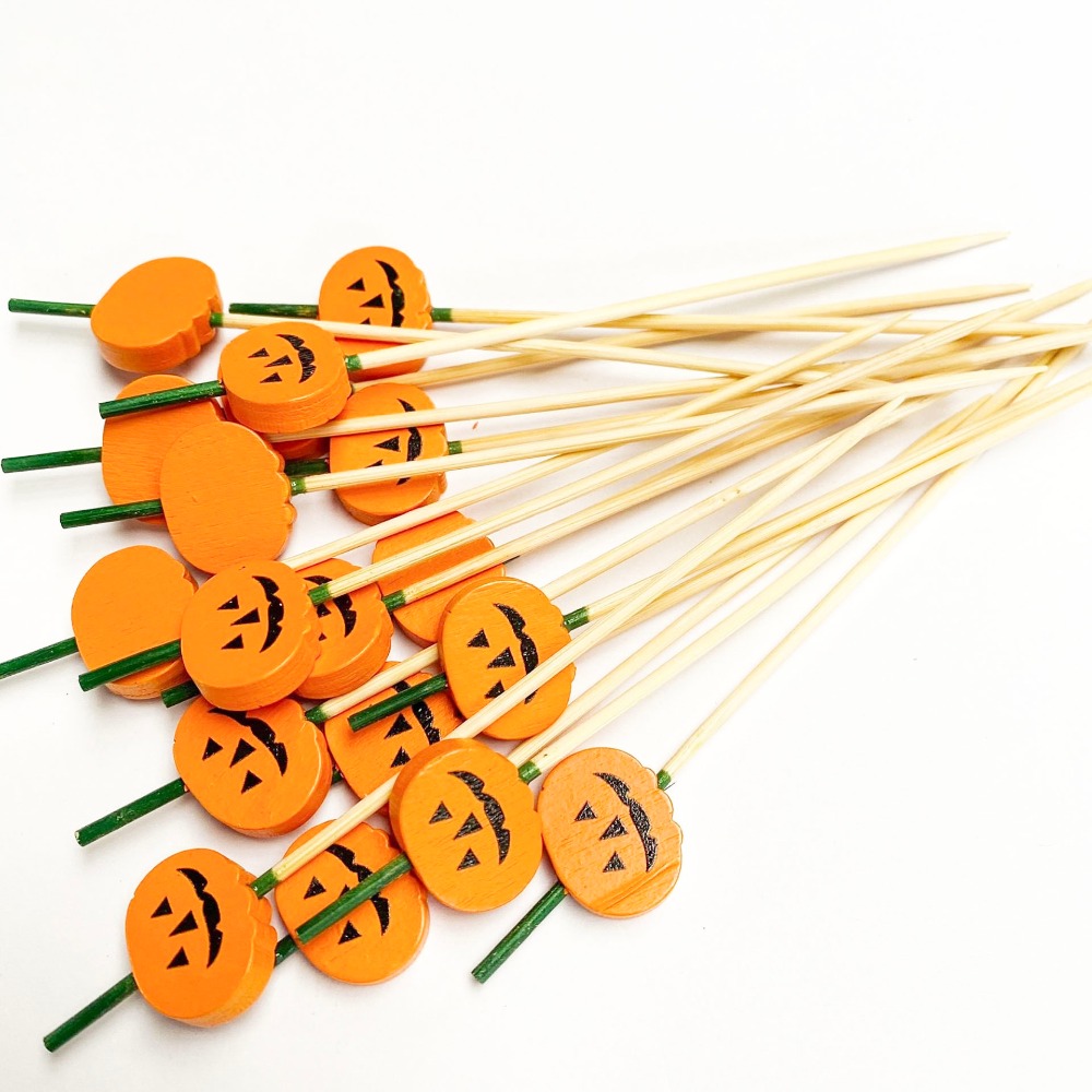 ◎20支◎木質萬聖節南瓜造型冰糖葫蘆竹籤/一次性漢堡造型水果籤/家庭親子DIY烘焙製作工具/萬聖節特定款派對雞尾酒籤-規格圖8