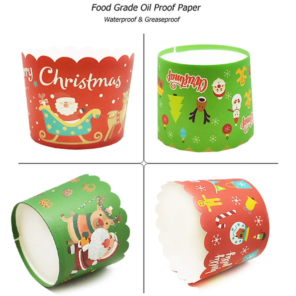 ◎50只入◎聖誕節紅綠小鹿紙杯/聖誕老人糜鹿蛋糕紙杯/機制高溫瑪芬紙杯/節日杯子蛋糕紙杯/耐高溫淋膜蛋糕紙托-細節圖3