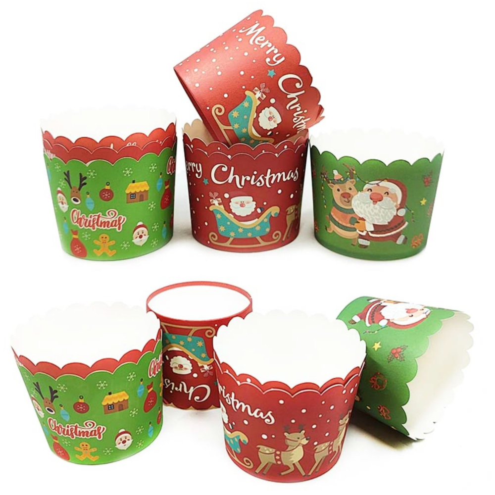 ◎50只入◎聖誕節紅綠小鹿紙杯/聖誕老人糜鹿蛋糕紙杯/機制高溫瑪芬紙杯/節日杯子蛋糕紙杯/耐高溫淋膜蛋糕紙托-細節圖4