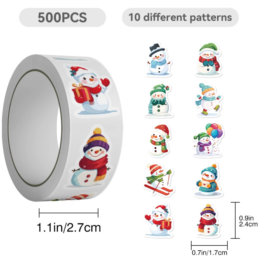 ◎500枚/卷◎可愛聖誕雪人異形封口貼紙/捲捲貼紙餅乾袋裝飾貼/禮盒禮物貼紙/pvc不乾膠裝飾貼紙-細節圖6