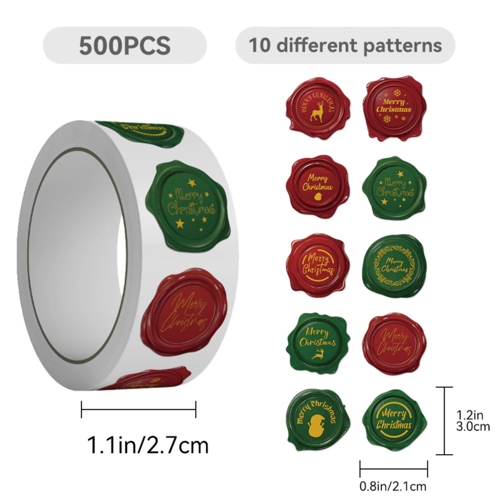 ◎500枚/卷◎聖誕印章異形封口貼紙/聖誕節捲捲貼紙餅乾袋裝飾貼/禮盒禮物貼紙/pvc不乾膠裝飾貼紙-細節圖6