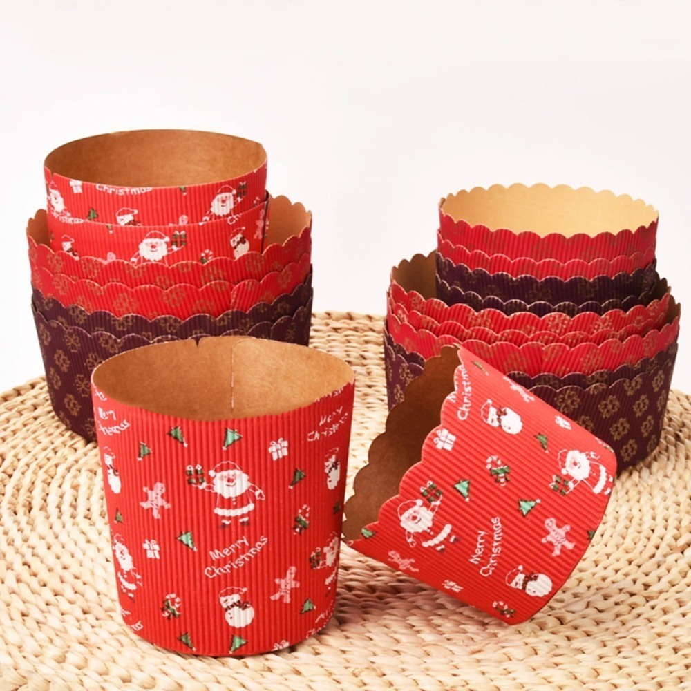 ◎6入◎4/5/6吋聖誕節潘娜托尼瓦楞紙托/耐溫200°可進烤箱聖誕麵包烘焙紙杯/Panatoni聖誕老人雪人蛋糕紙杯-細節圖3