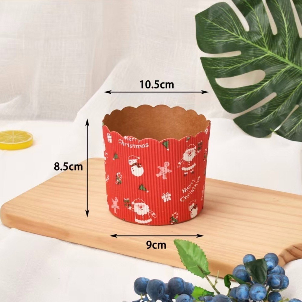 ◎6入◎4/5/6吋聖誕節潘娜托尼瓦楞紙托/耐溫200°可進烤箱聖誕麵包烘焙紙杯/Panatoni聖誕老人雪人蛋糕紙杯-細節圖7