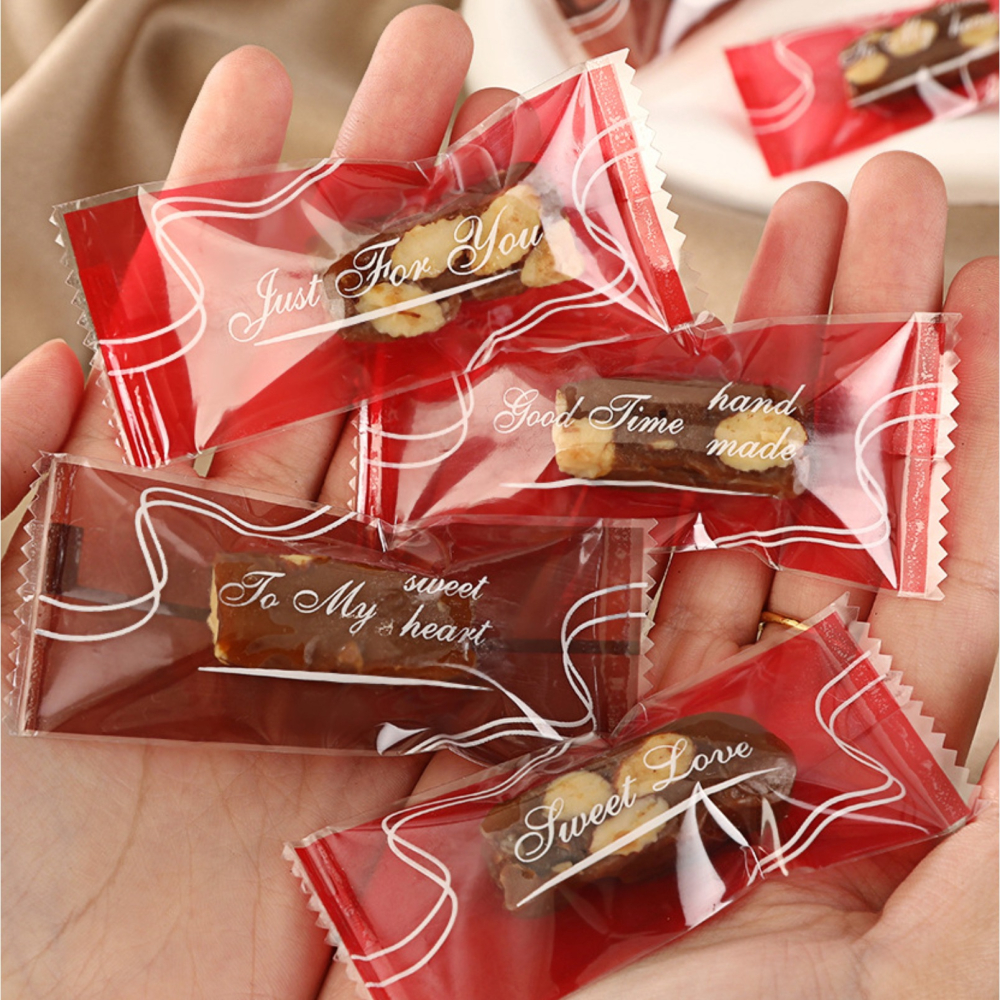 ◎4*9.5cm◎ins風線條英文四合一牛軋糖機封袋(約95~100入)/太妃糖巧克力糖果袋/牛軋糖烘焙食品包裝袋-細節圖3