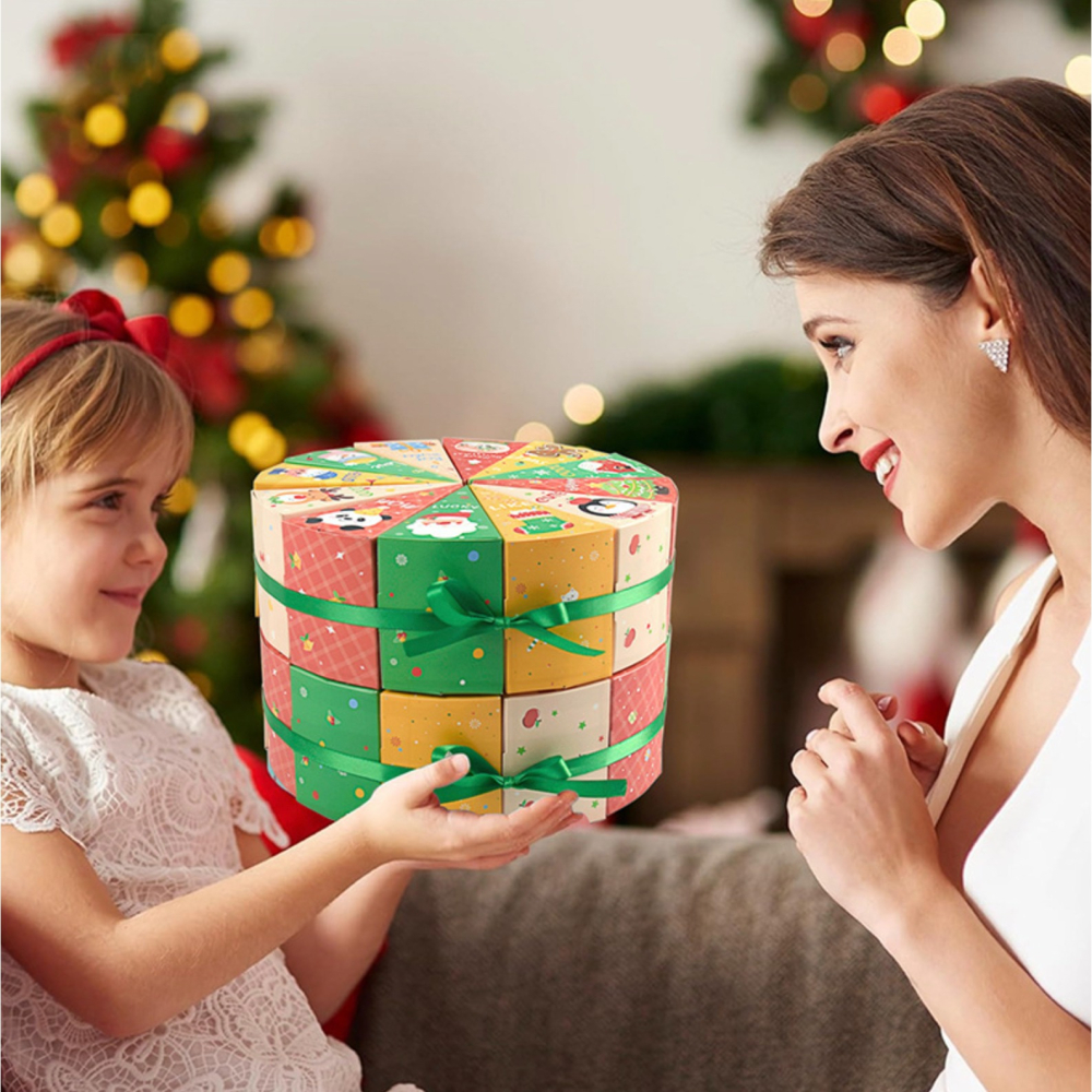 ◎12個組◎聖誕節派對三角蛋糕造型禮盒(附贈固定用絲帶)/Merry Christmas盲盒/聖誕派對禮品包裝空盒子-細節圖3