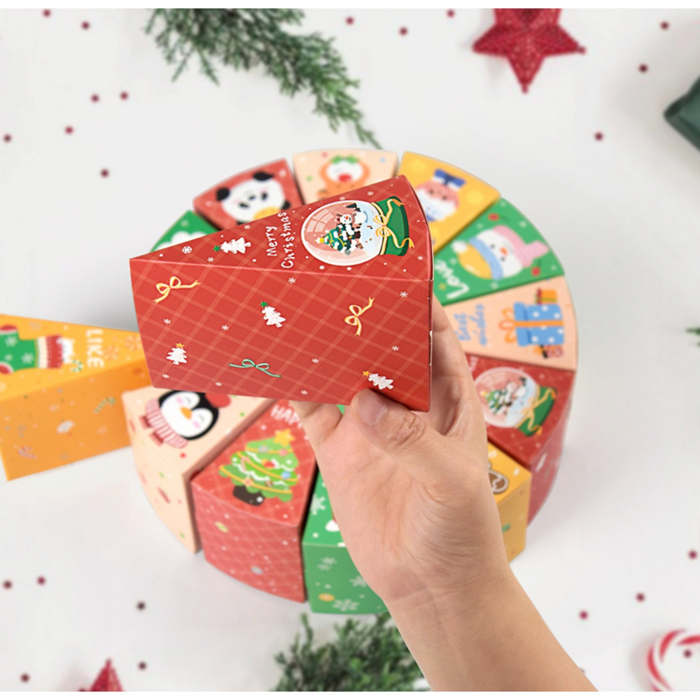 ◎12個組◎聖誕節派對三角蛋糕造型禮盒(附贈固定用絲帶)/Merry Christmas盲盒/聖誕派對禮品包裝空盒子-細節圖4