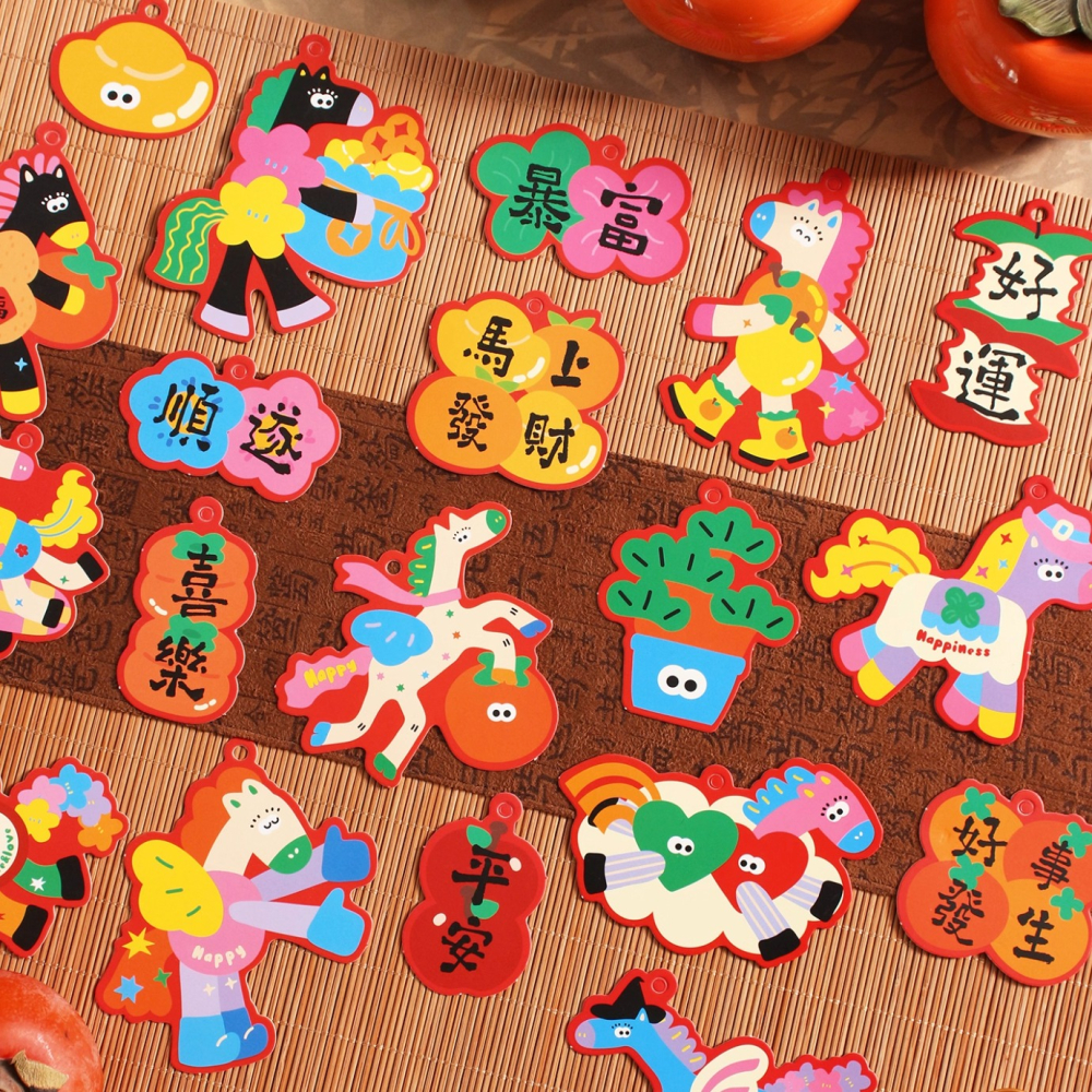 ◎27枚/30枚入◎馬上有財馬上發財中國風新年裝飾掛籤吊牌掛件/祝福卡插牌紙卡/盆景掛件掛飾/派對禮物標籤卡/馬年卡通禮-細節圖3