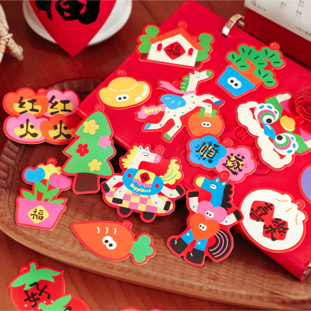 ◎27枚/30枚入◎馬上有財馬上發財中國風新年裝飾掛籤吊牌掛件/祝福卡插牌紙卡/盆景掛件掛飾/派對禮物標籤卡/馬年卡通禮-細節圖7