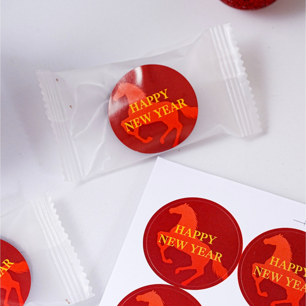 ◎5張=30枚◎2026馬年新款圓型包裝貼紙/happy new year不乾膠裝飾貼紙/紅色新年封口貼/蛋黃酥貼紙/D-細節圖3