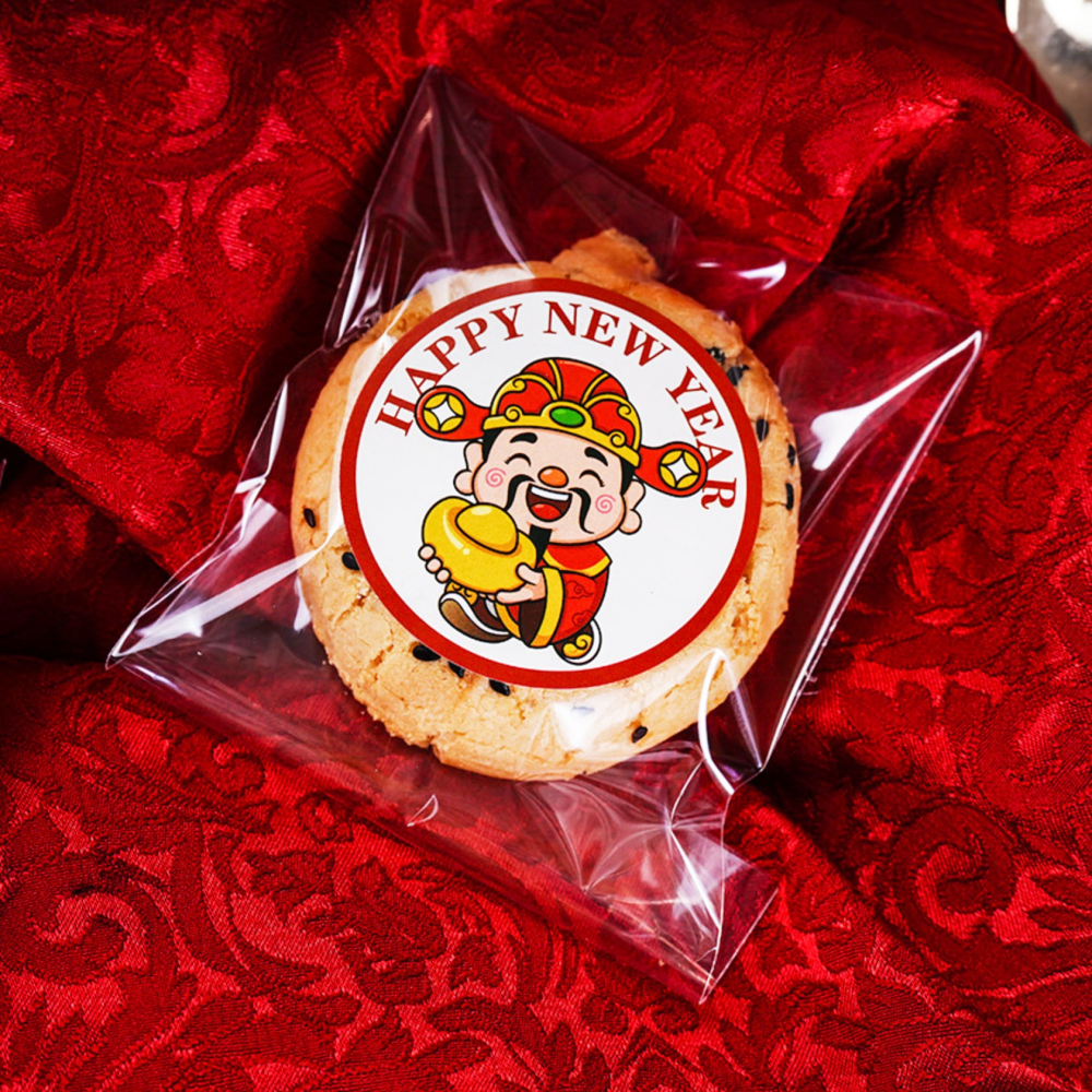 ◎3張=18枚◎新年紅色財神爺圓形包裝貼紙/happy new year不乾膠裝飾貼紙/紅色新年封口貼/蛋黃酥貼紙/DI-細節圖3
