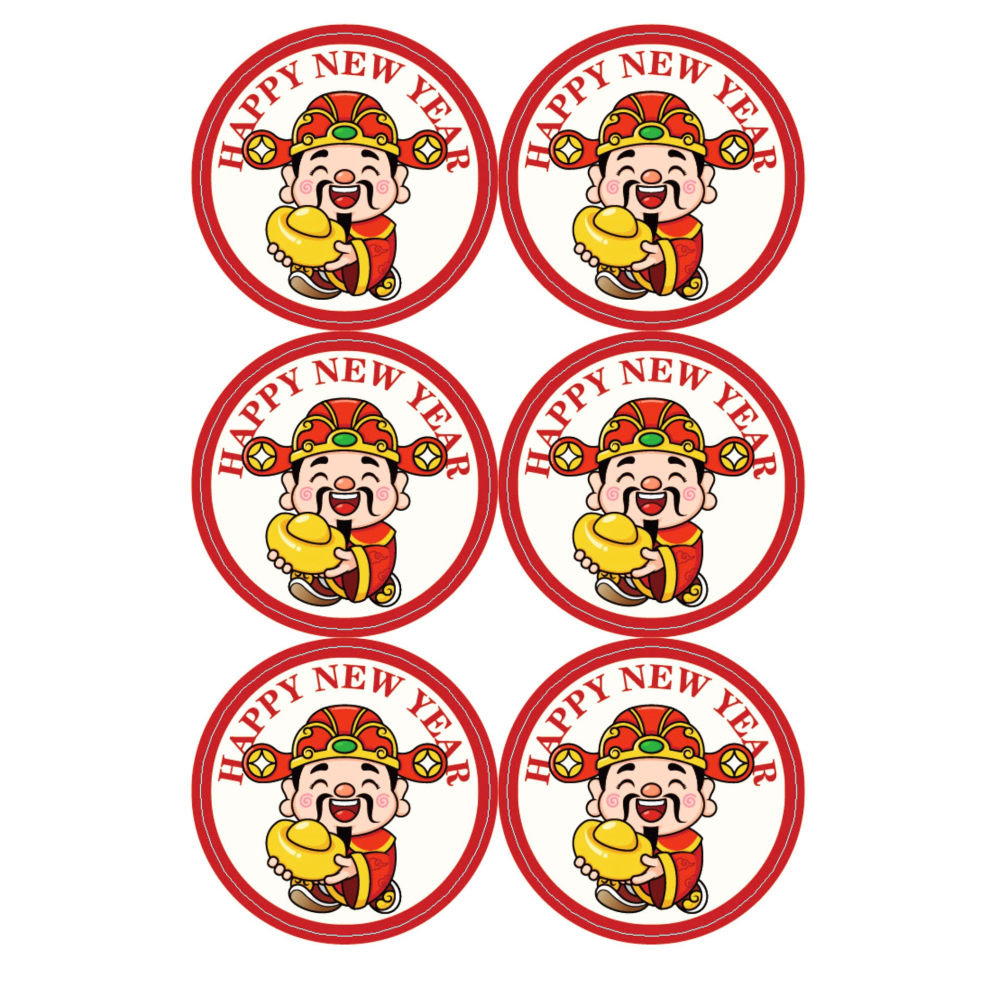 ◎3張=18枚◎新年紅色財神爺圓形包裝貼紙/happy new year不乾膠裝飾貼紙/紅色新年封口貼/蛋黃酥貼紙/DI-細節圖4