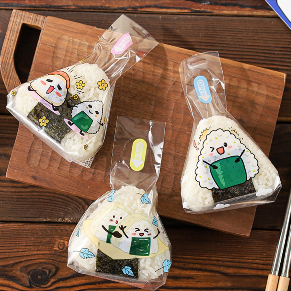 ◎約50只入◎日式歡樂飯糰君三角飯糰包裝袋/可愛日式壽司海苔打包袋/微波專用可加熱家用透明包裝紙-細節圖4