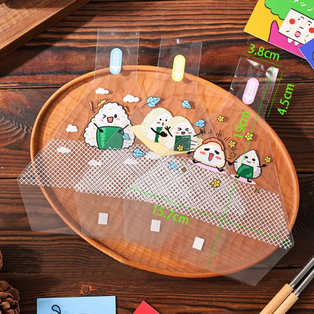 ◎約50只入◎日式歡樂飯糰君三角飯糰包裝袋/可愛日式壽司海苔打包袋/微波專用可加熱家用透明包裝紙-細節圖5