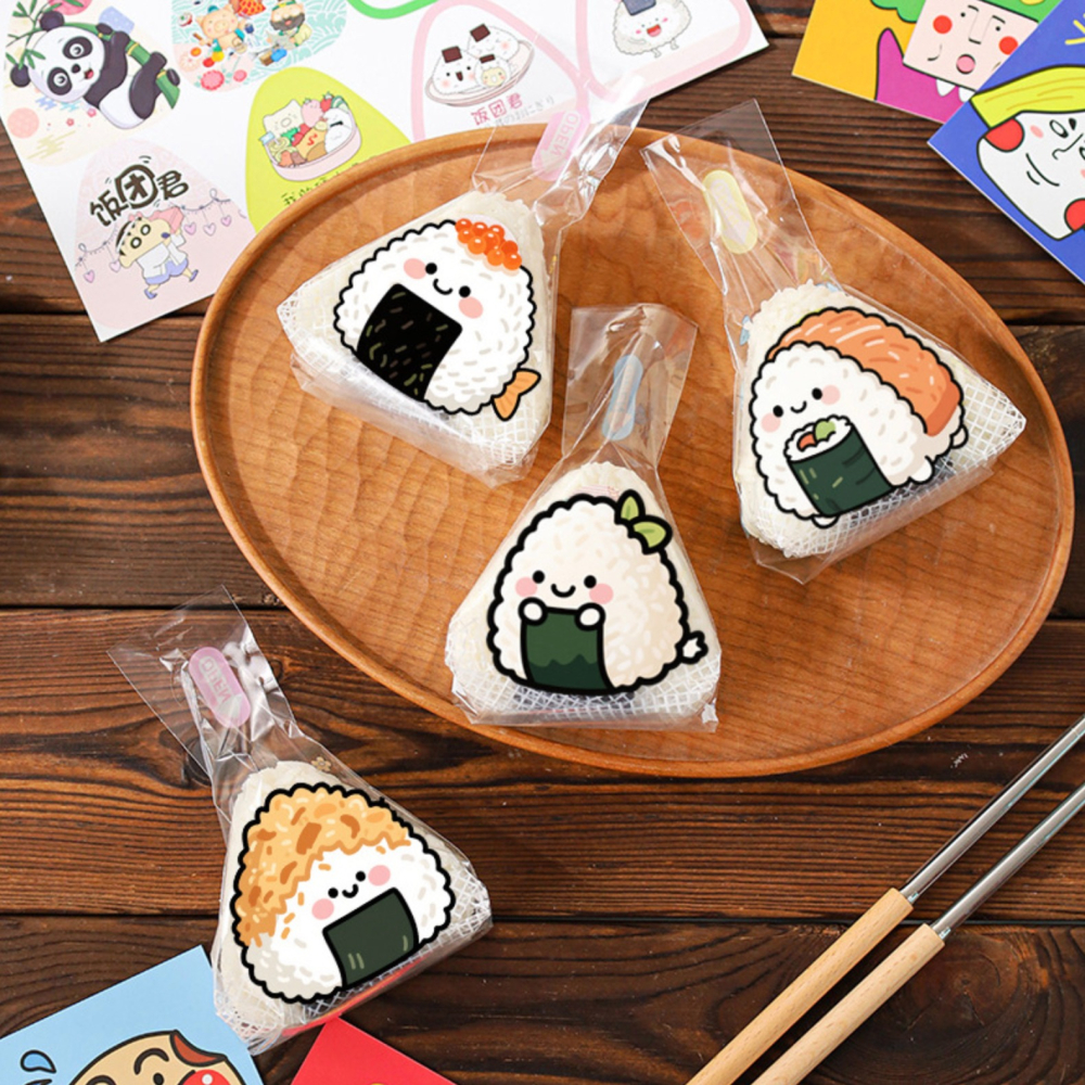 ◎約50只入◎日式三角飯糰防霧包裝袋/可愛日式壽司海苔打包袋/微波專用可加熱家用透明包裝紙-細節圖3