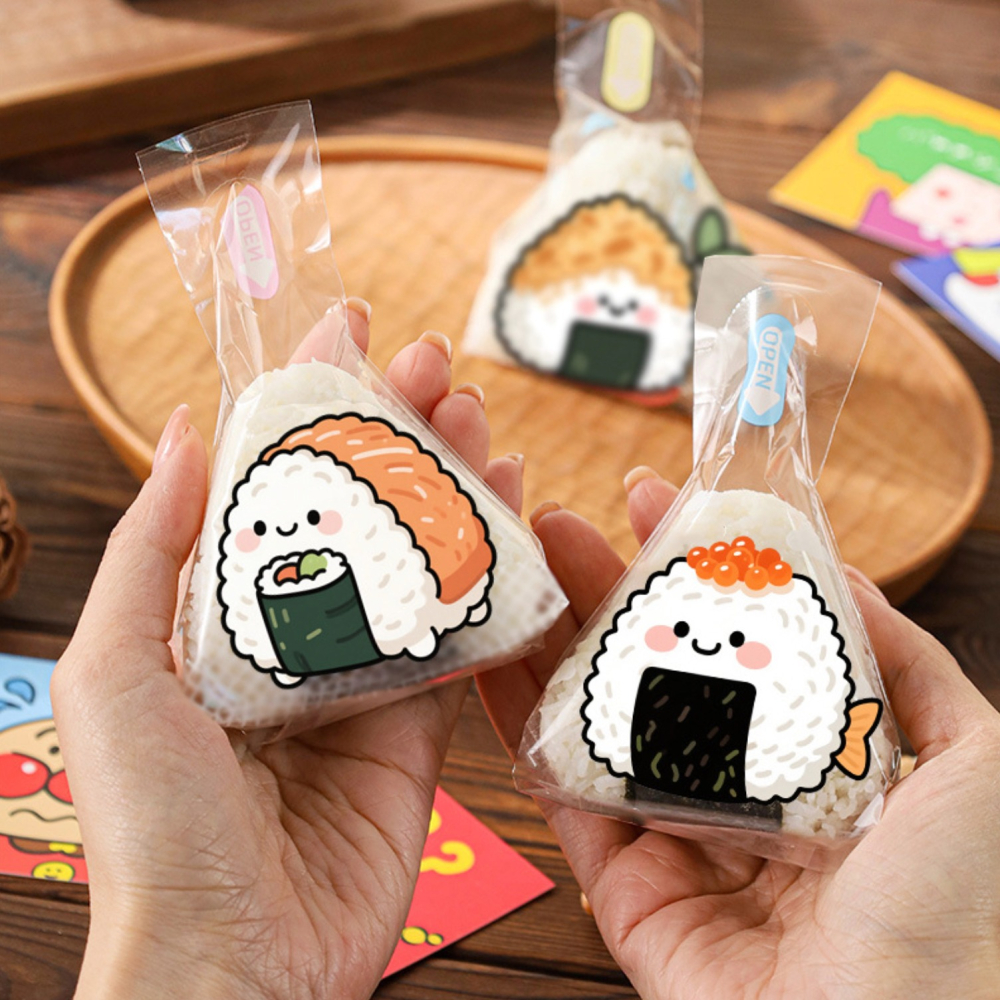 ◎約50只入◎日式三角飯糰防霧包裝袋/可愛日式壽司海苔打包袋/微波專用可加熱家用透明包裝紙-細節圖5