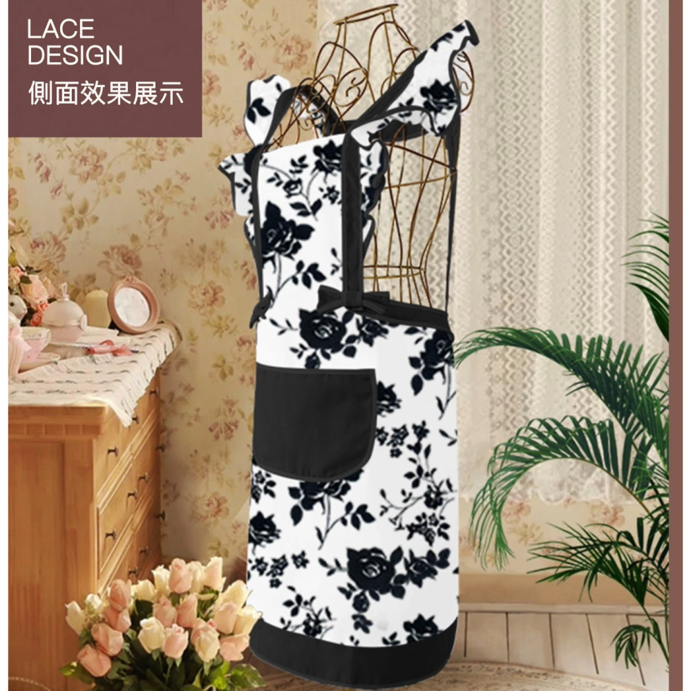 韓式黑白墨水玫瑰圍裙罩衣/成人圍裙/畫衣/廚房防污工作服/店服/麵包店烘培圍裙-細節圖2