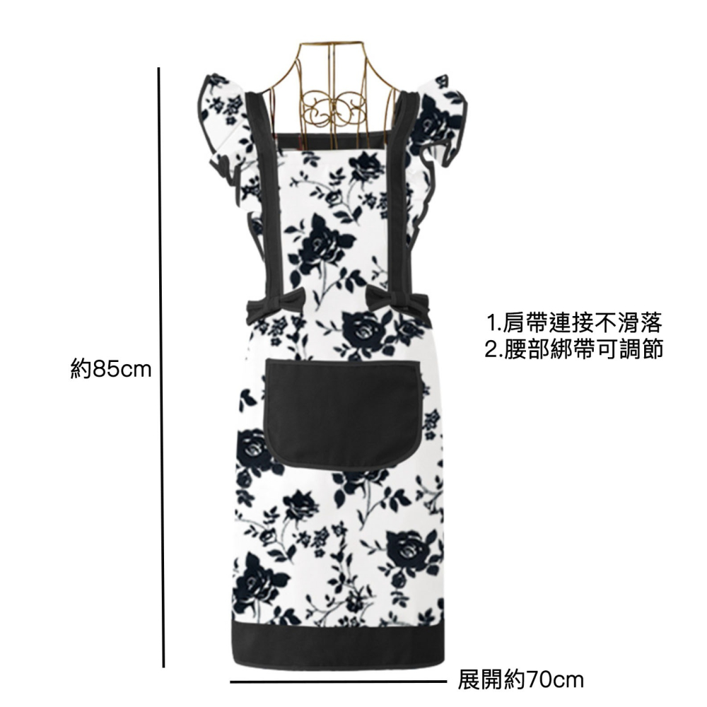 韓式黑白墨水玫瑰圍裙罩衣/成人圍裙/畫衣/廚房防污工作服/店服/麵包店烘培圍裙-細節圖6