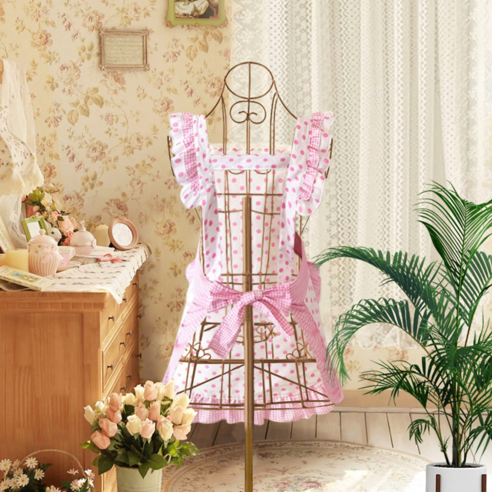 甜美系粉紅波點圍裙罩衣/成人圍裙/畫衣/廚房防污工作服/店服/麵包店烘培圍裙/餐飲工作圍裙-細節圖3