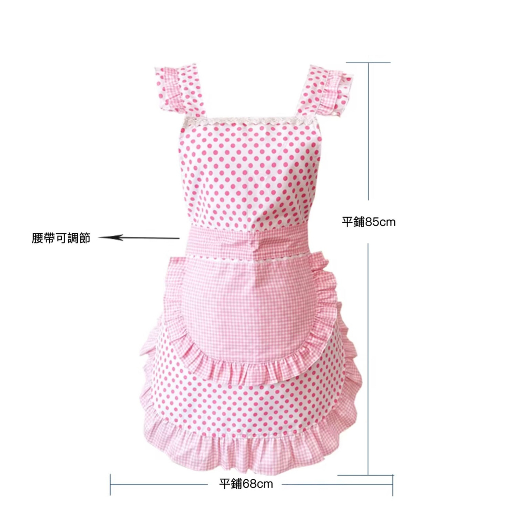 甜美系粉紅波點圍裙罩衣/成人圍裙/畫衣/廚房防污工作服/店服/麵包店烘培圍裙/餐飲工作圍裙-細節圖6
