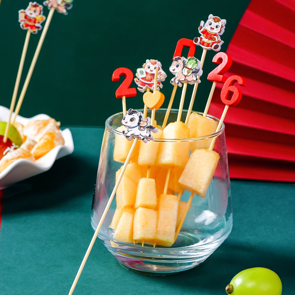 ◎20支◎木質馬年金馬送福冰糖葫蘆竹籤/一次性漢堡水果籤/家庭親子DIY烘焙製作工具/馬到成功派對雞尾酒籤-細節圖4