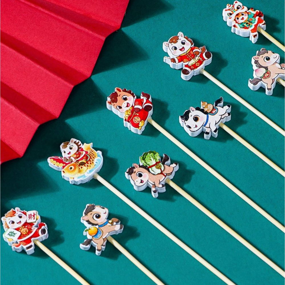 ◎20支◎木質馬年金馬送福冰糖葫蘆竹籤/一次性漢堡水果籤/家庭親子DIY烘焙製作工具/馬到成功派對雞尾酒籤-細節圖5