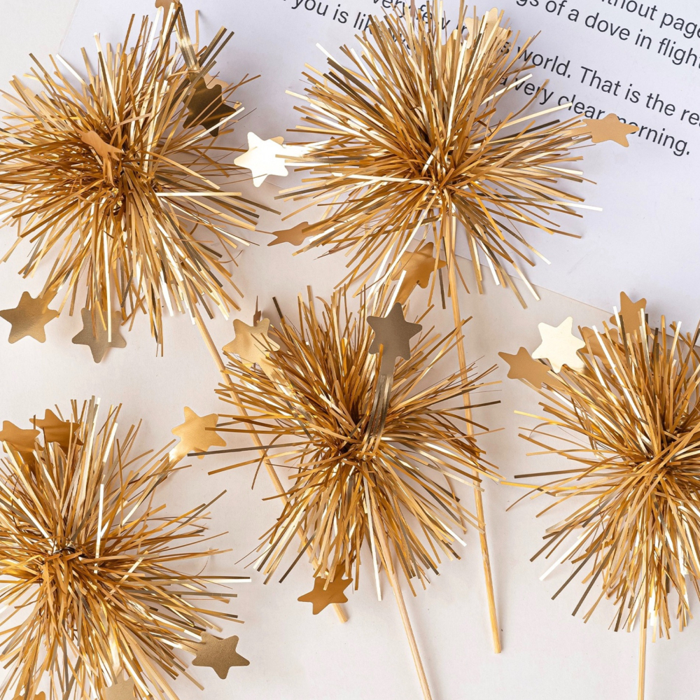 ◎5支裝◎新年韓式霧面金色雨絲裝飾插件插旗/馬芬杯裝飾/聖誕杯子蛋糕裝飾卡片插旗/生日蛋糕甜品裝飾裝飾插牌-細節圖3