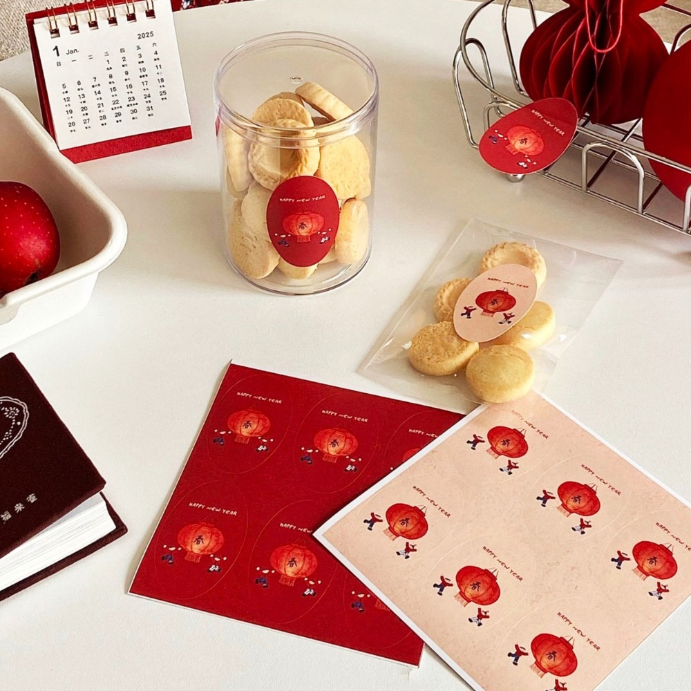 ◎5張=30枚◎新年春節氛圍感橢圓形封口貼紙/節慶禮盒禮物貼紙/新年燈籠禮物不乾膠裝飾貼紙/賀卡裝飾標籤紙-細節圖4