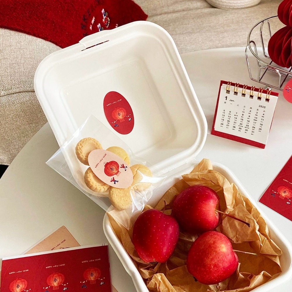 ◎5張=30枚◎新年春節氛圍感橢圓形封口貼紙/節慶禮盒禮物貼紙/新年燈籠禮物不乾膠裝飾貼紙/賀卡裝飾標籤紙-細節圖6