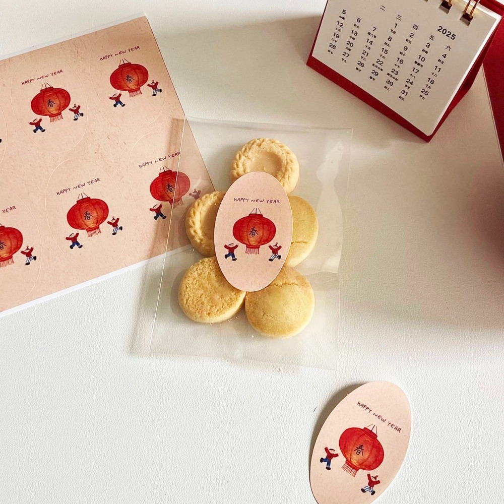 ◎5張=30枚◎新年春節氛圍感橢圓形封口貼紙/節慶禮盒禮物貼紙/新年燈籠禮物不乾膠裝飾貼紙/賀卡裝飾標籤紙-細節圖7