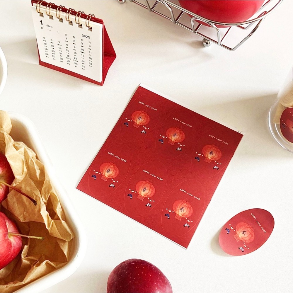 ◎5張=30枚◎新年春節氛圍感橢圓形封口貼紙/節慶禮盒禮物貼紙/新年燈籠禮物不乾膠裝飾貼紙/賀卡裝飾標籤紙-規格圖8