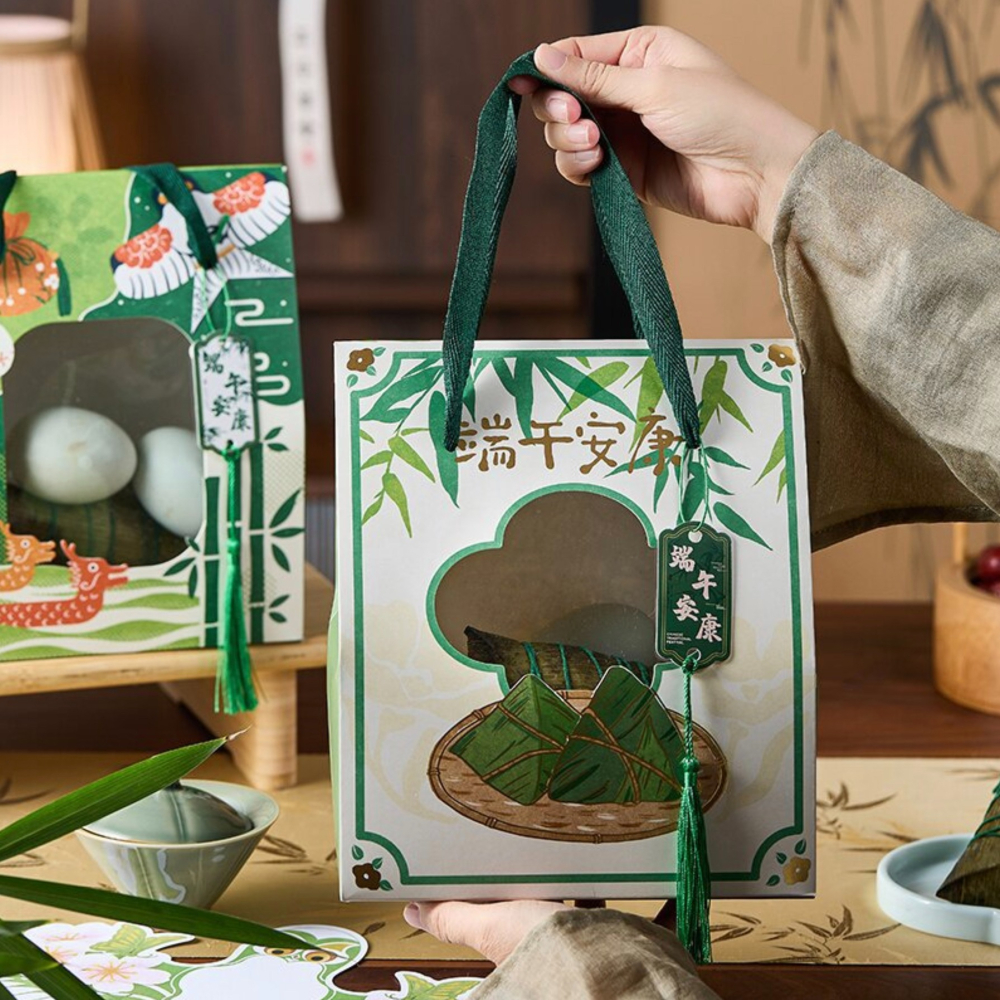 ◎2入◎端午節開窗式手提禮盒/龍粽提盒包裝盒/團購禮品袋提盒/創意開窗手提紙盒/肉粽甜粽包裝盒-細節圖3