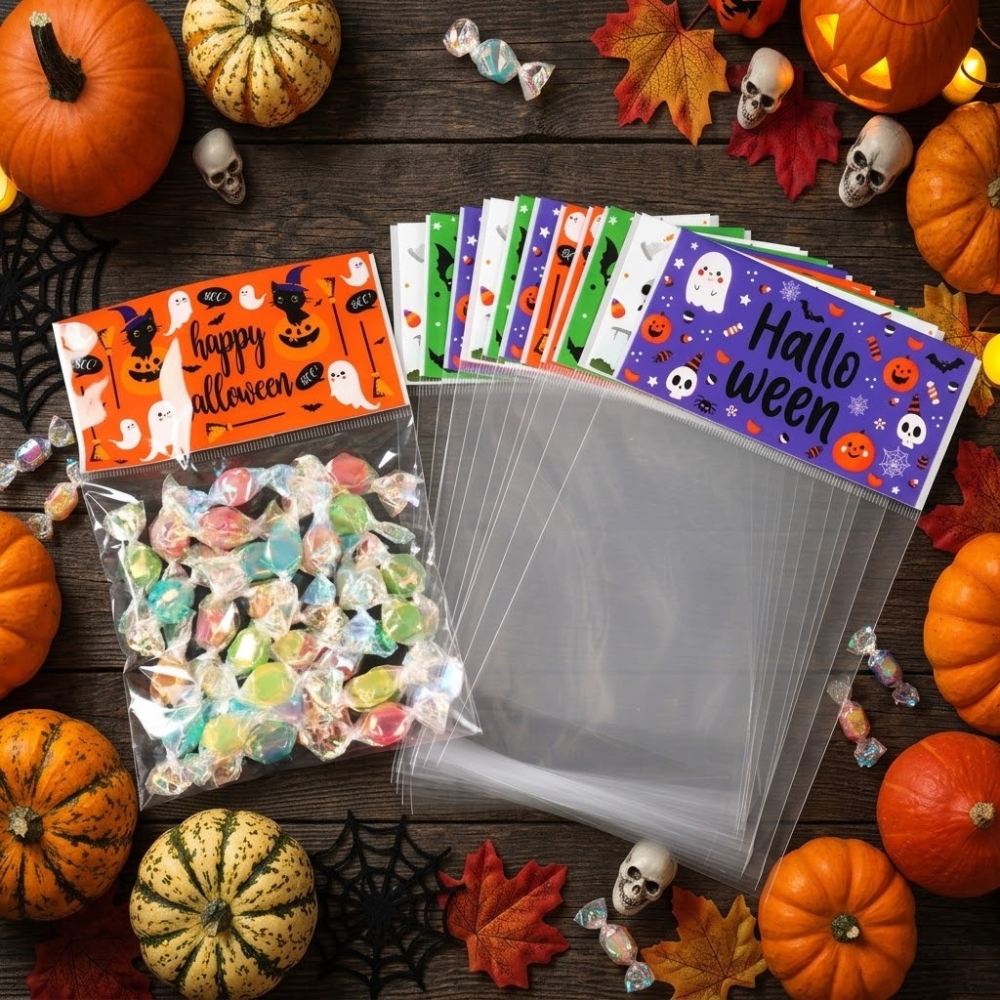 ◎12x12+3cm◎萬聖節Trick Or Treat卡頭式自黏袋/糖霜餅乾包裝/糖果曲奇瑪德琳裝飾卡頭袋-細節圖2