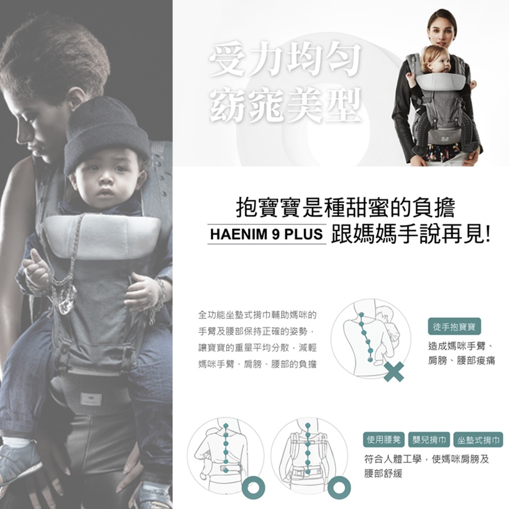 Haenim 全功能坐墊式背巾/揹巾 嬰兒揹帶 嬰兒背巾 抱娃神器 坐墊腰凳(附初生腰帶)-細節圖2