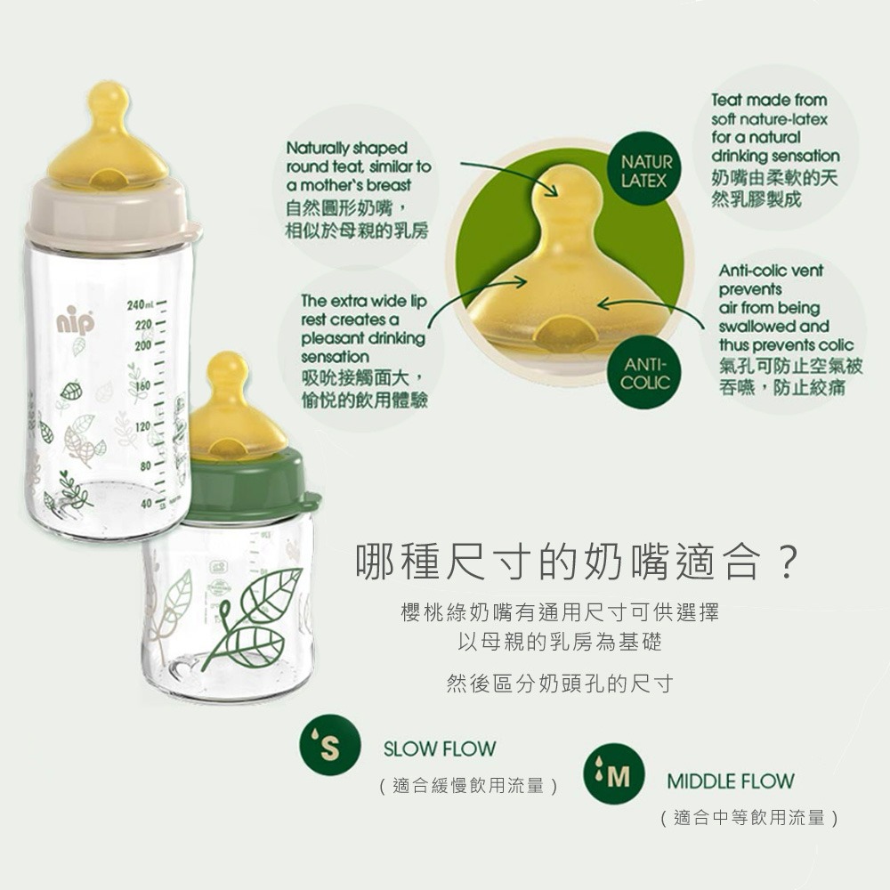 德國 NIP 寬口徑櫻桃乳膠玻璃奶瓶 (120ML/240ML)-細節圖4