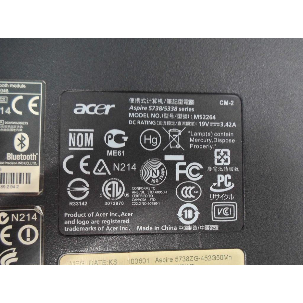 宏碁acer Aspire 5738ZG MS2264 T4400 15.6吋獨顯雙核筆電零件機故障機-細節圖8