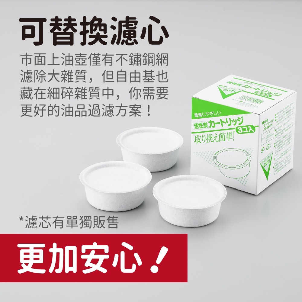 【日本製 吉川】現貨 活性碳濾油壺1.2L 油炸必備品 可替換濾心 小田島 替換濾芯3入組-細節圖6