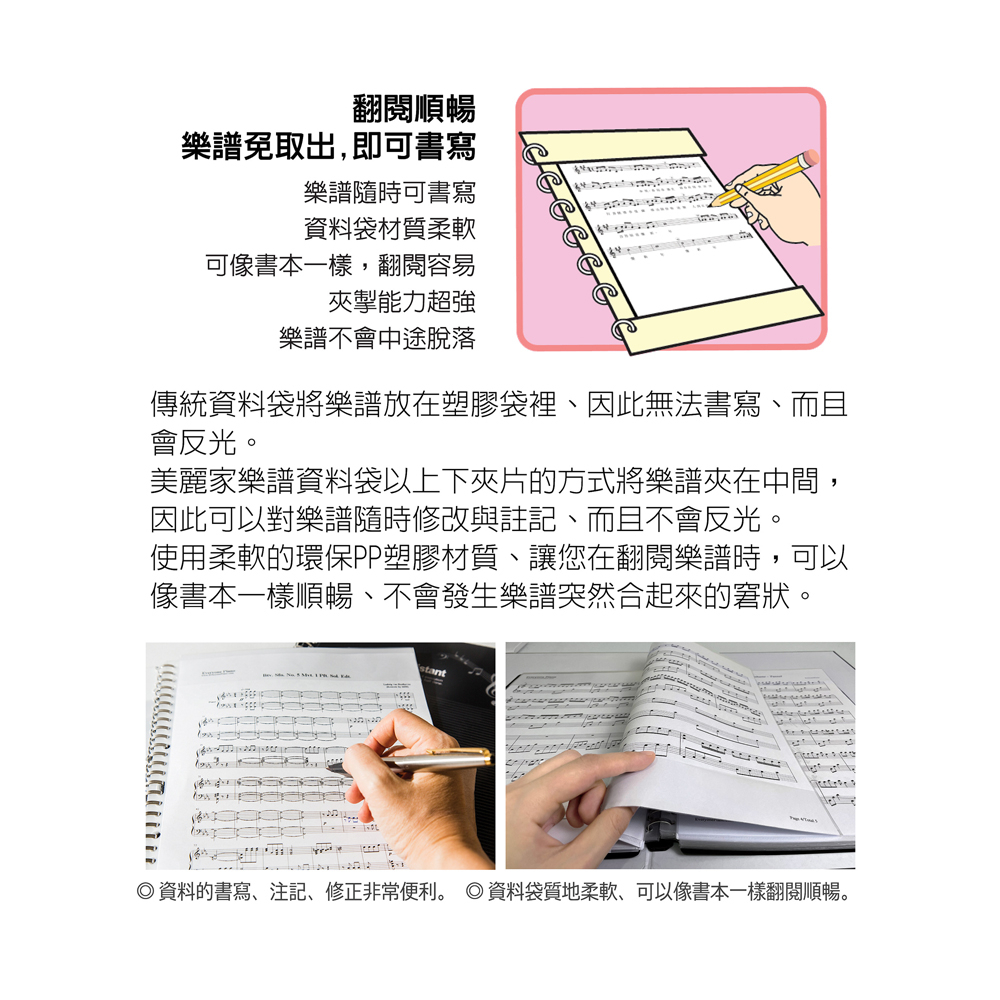 【美麗家】全新上架！M107折疊式樂譜資料袋 30孔不反光樂譜夾 內頁補充包 樂譜夾內頁-細節圖5