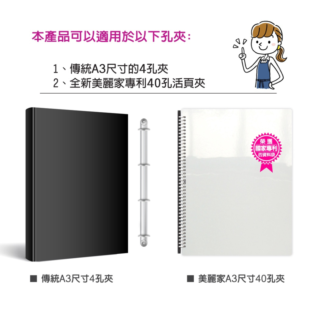 EZ防滑資料袋 A3 11孔/40孔10入（加厚型）透明資料袋 內頁資料袋 內頁袋 A3資料袋-細節圖4